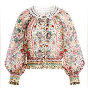 Alice + Olivia Cherelle Button Down Smocked Waist Blouse Size XS